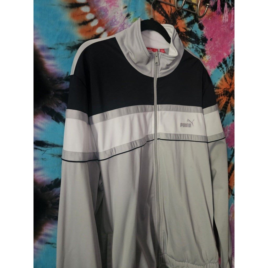 Puma Track Jacket Full Zip Sweatshirt Men's Size XL Gray Black White Color Block