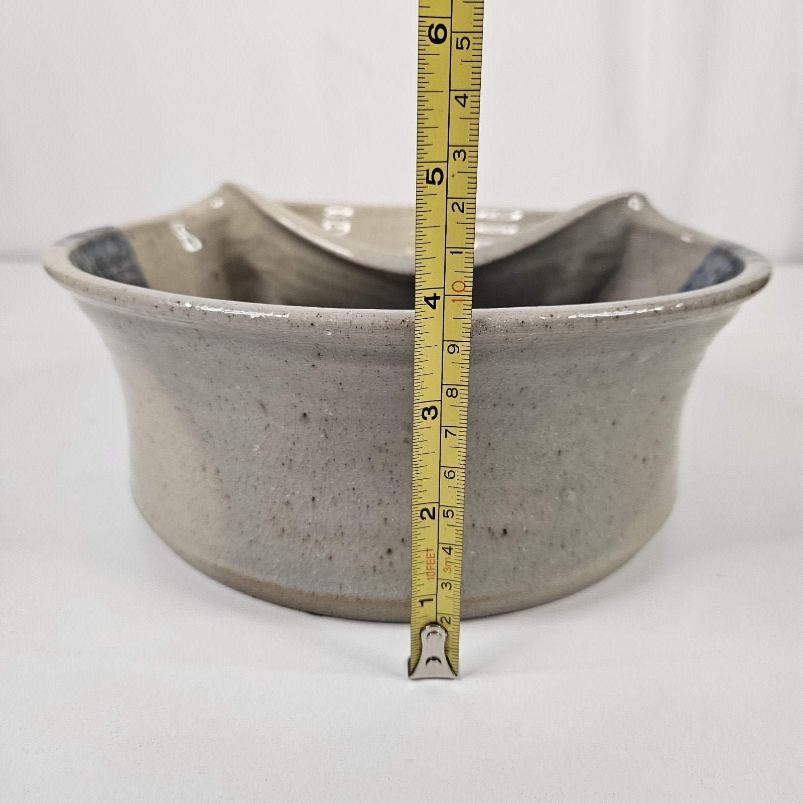 Vtg Handmade Studio Pottery Serving Bowl Rustic Primitive Dip Bowl Blue Brown
