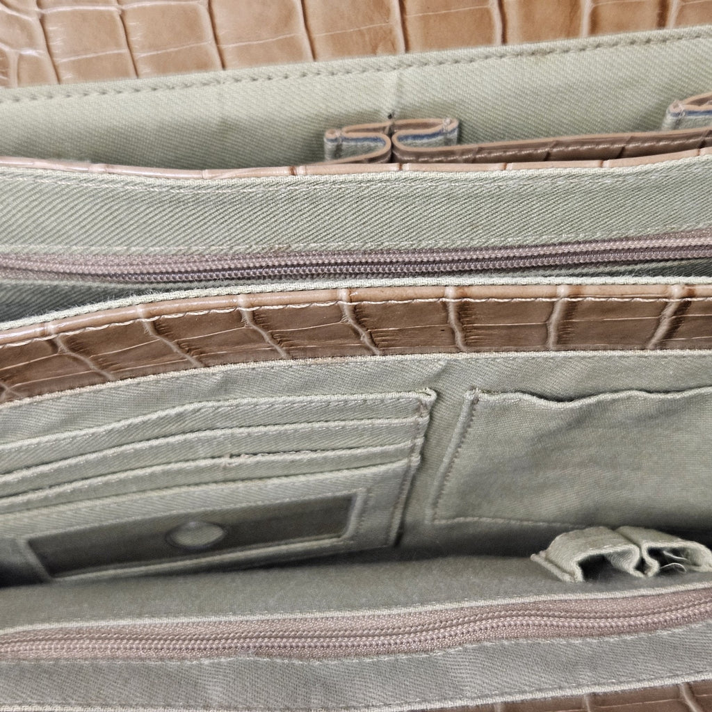 Vintage Liz Claiborne Purse Tan Embossed Faux Crocodile Small Shoulder Purse
