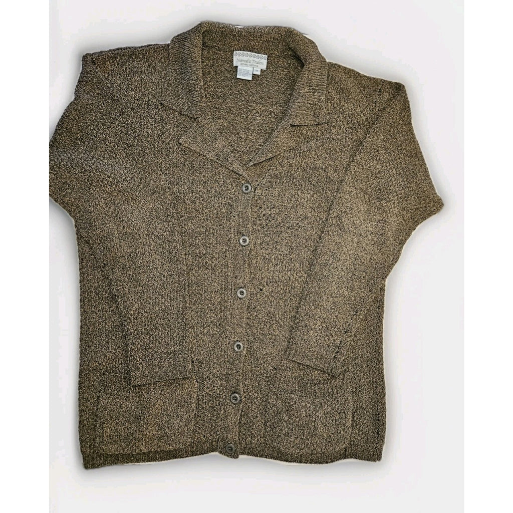 Nomadic Traders Brown Cardigan Sweater Women's Medium Button Down 100% Wool