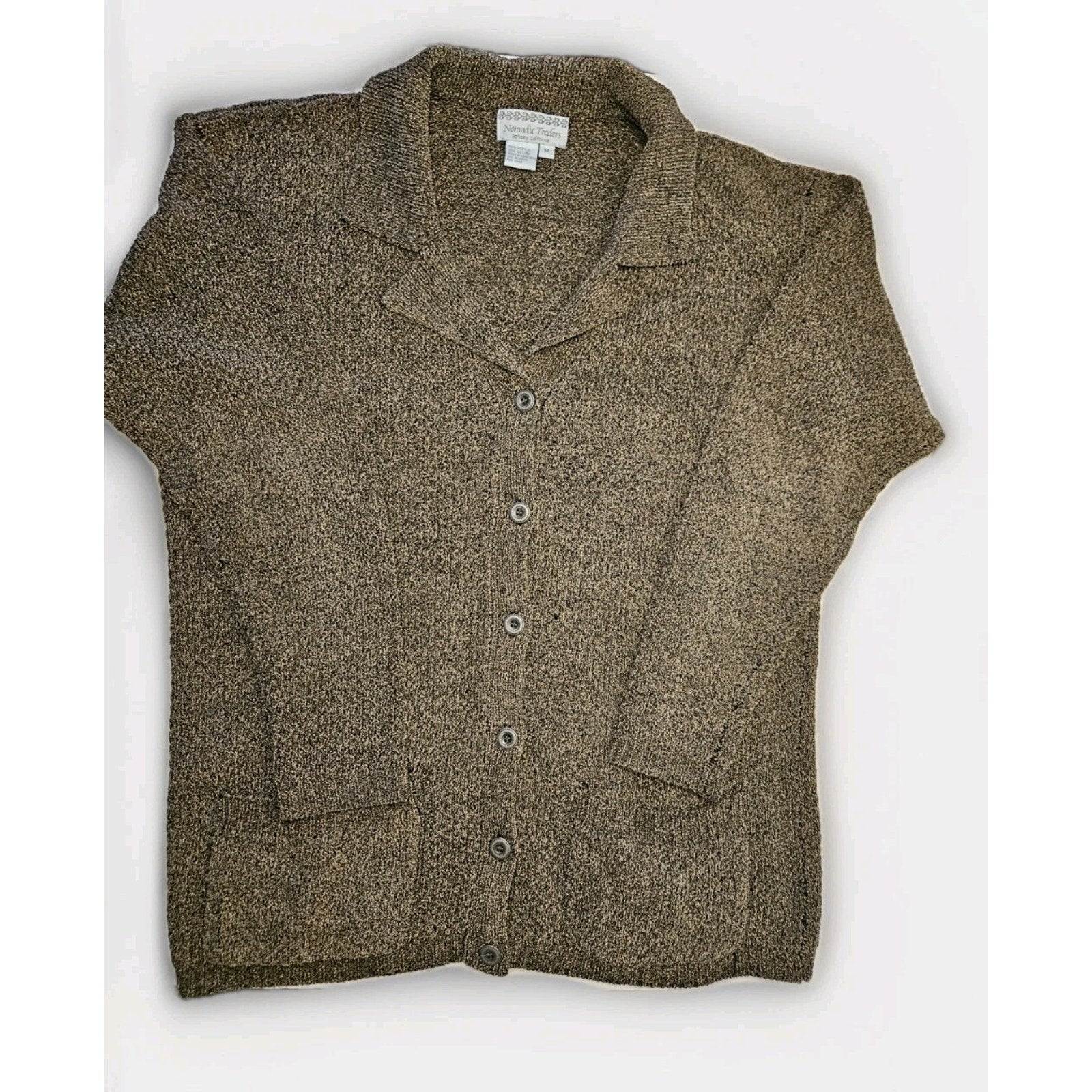 Nomadic Traders Brown Cardigan Sweater Women's Medium Button Down 100% Wool
