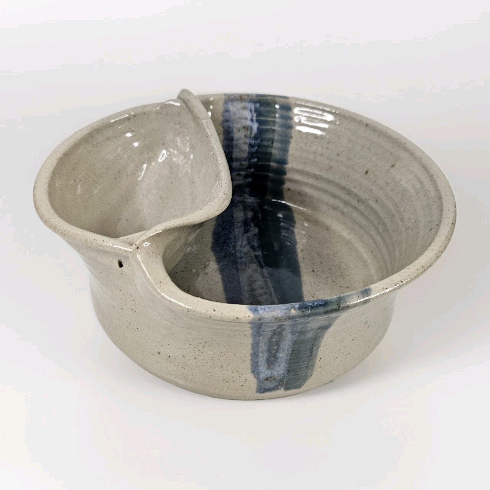 Vtg Handmade Studio Pottery Serving Bowl Rustic Primitive Dip Bowl Blue Brown