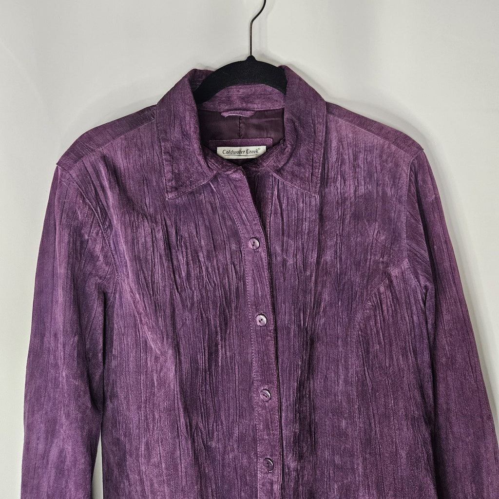 Coldwater Creek Vintage Y2K Purple Crinkle Suede Leather Jacket Medium Relaxed