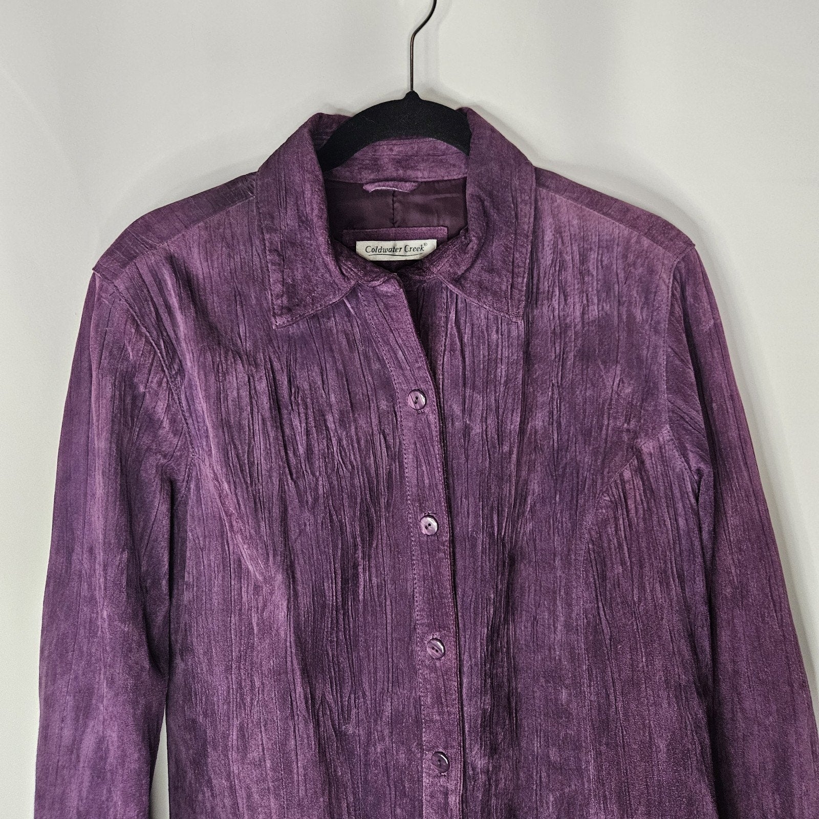 Coldwater Creek Vintage Y2K Purple Crinkle Suede Leather Jacket Medium Relaxed