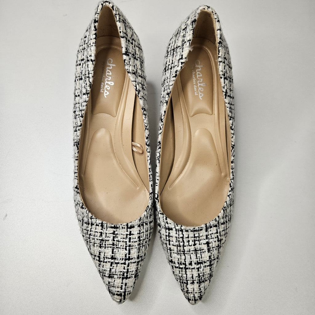 Charles by Charles David Angelica White Black Plaid Pointed Toe Tweed Pump Sz 7