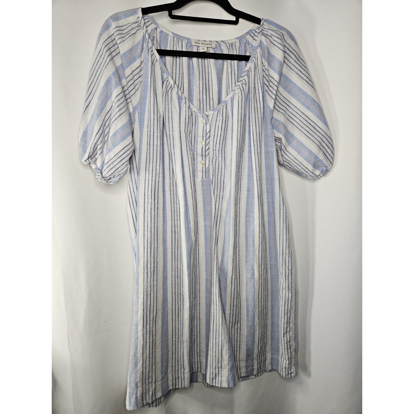 Free Assembly Womens Shirt Dress Puff Sleeve Blue/White Stripes Size Large XL