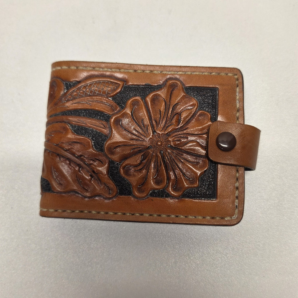 Hand Tooled Full Grain Leather Men’s Wallet Bifold Handmade Western Floral