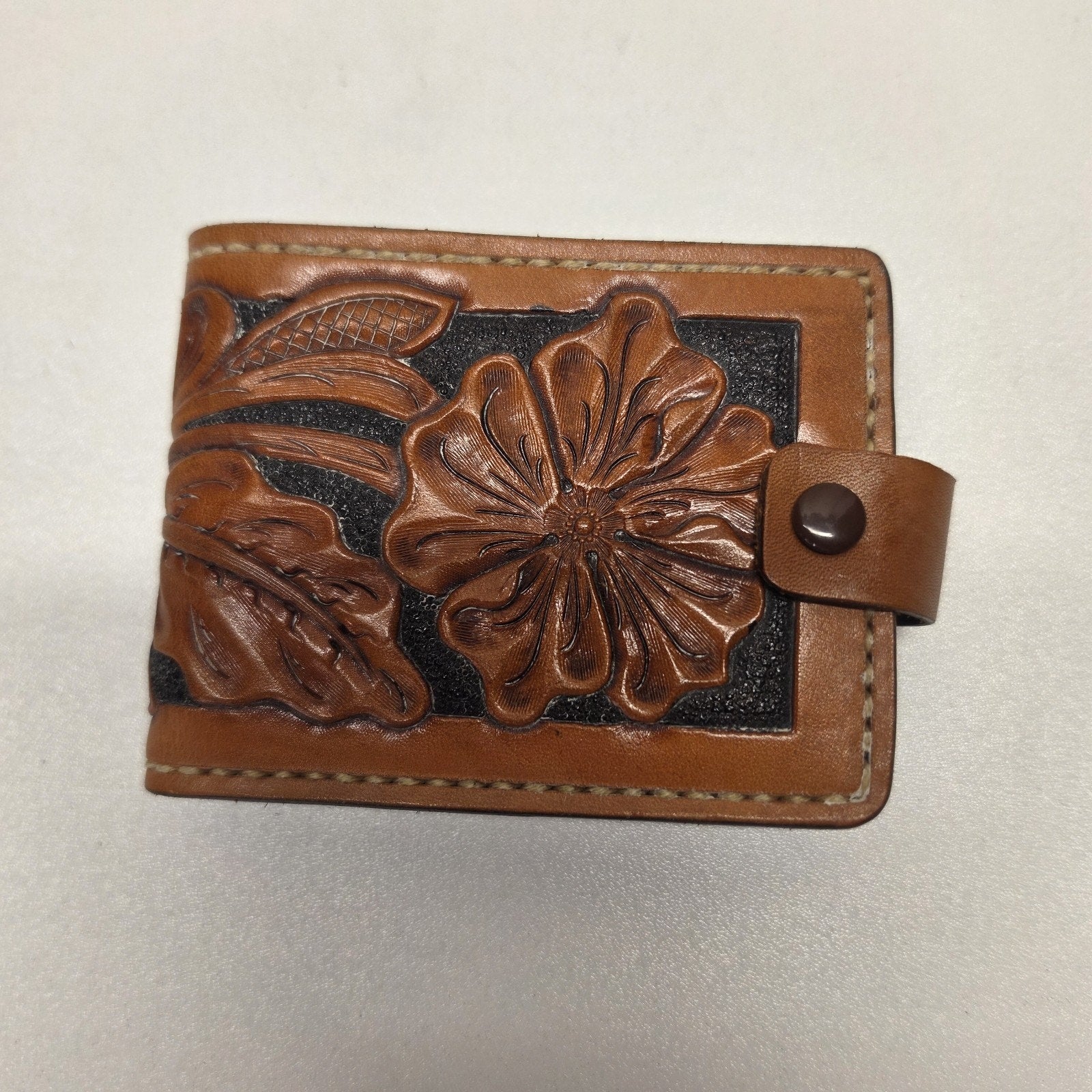 Hand Tooled Full Grain Leather Men’s Wallet Bifold Handmade Western Floral