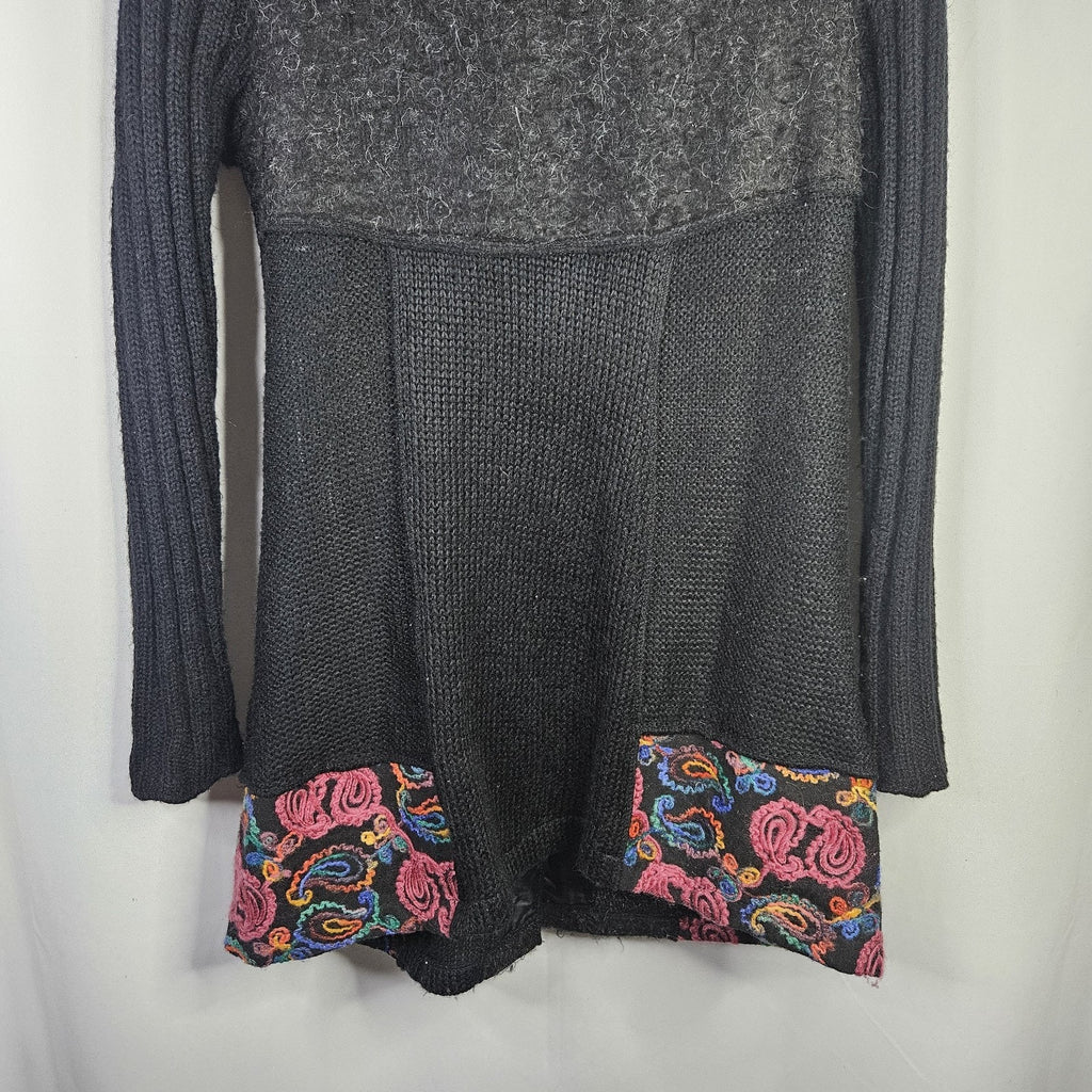 Liquid By Sioni Black Knit Wearable Art Wool Mohair Sweater Cardigan Boho Medium