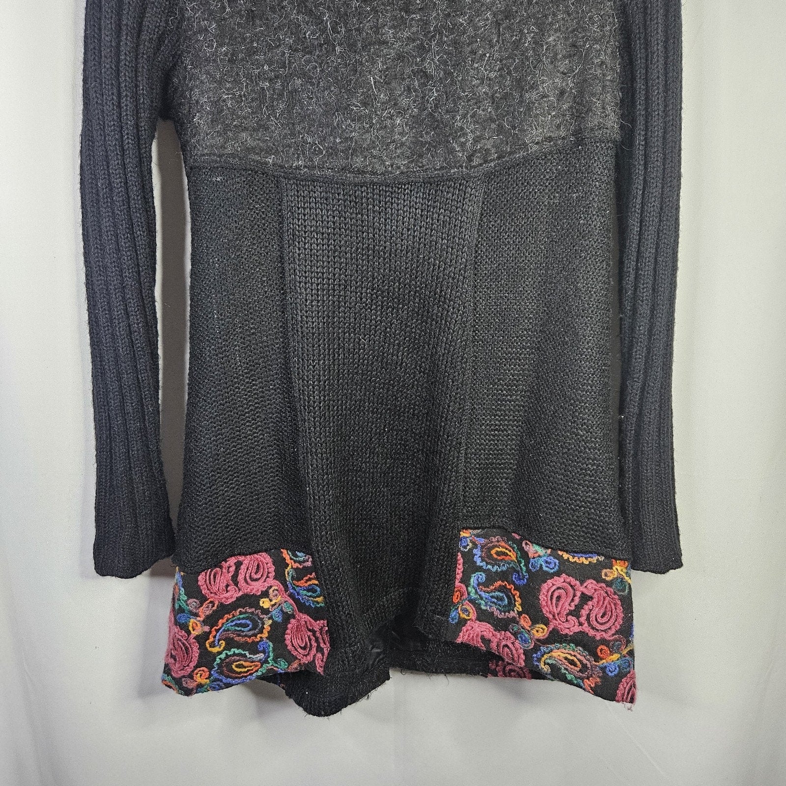 Liquid By Sioni Black Knit Wearable Art Wool Mohair Sweater Cardigan Boho Medium