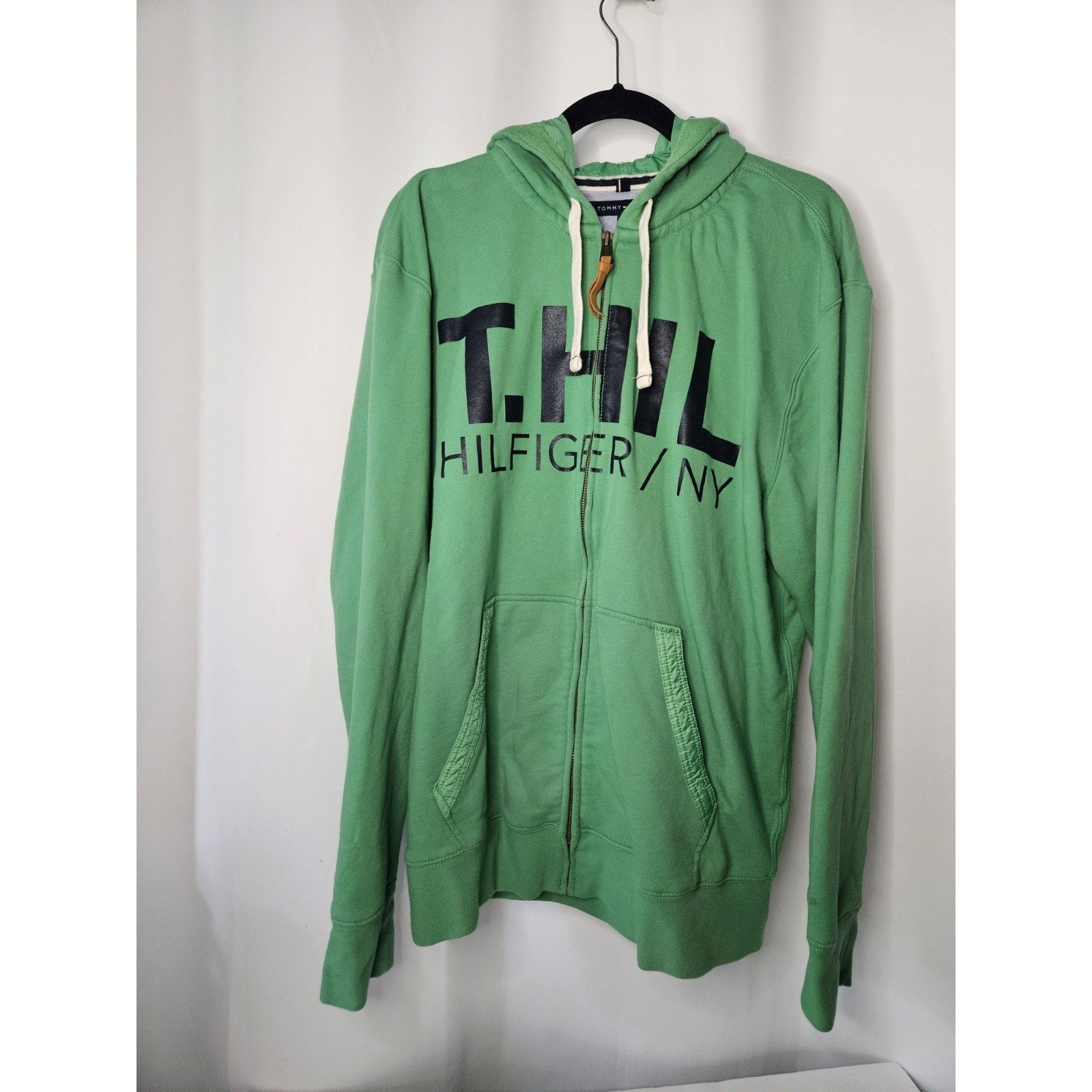 Tommy Hilfiger Men's Big Logo Full Zip Hoodie Size XL Green Navy Letters