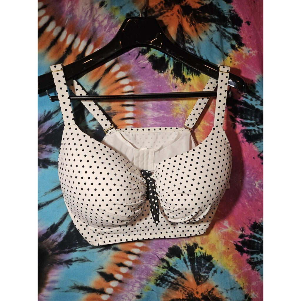 NWT Swimsuits for All Confidante Underwire Bikini Top White Black Dots Size 40F