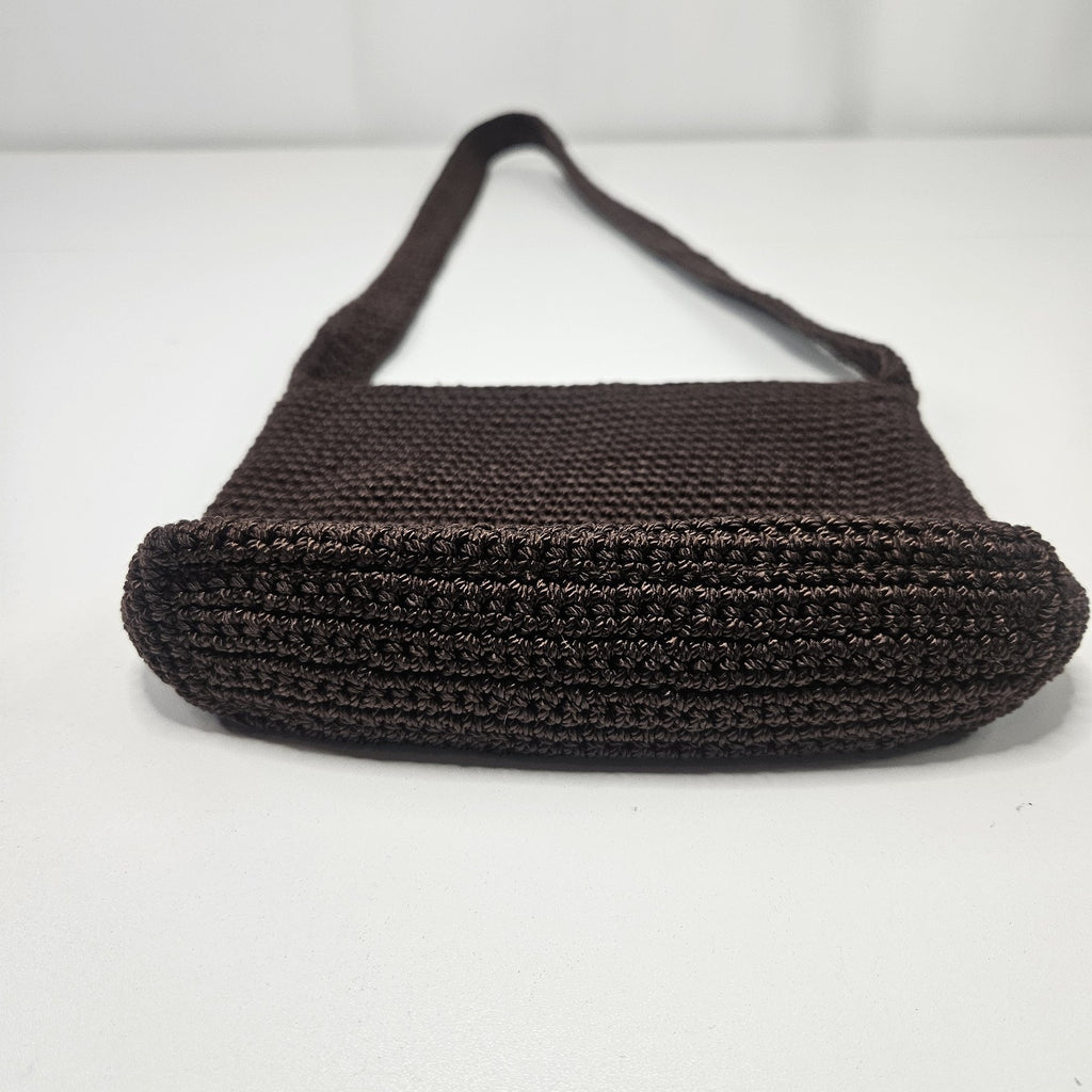 The Sak Chocolate Brown Crochet Shoulder Bag Zip Top Zip Pockets Boho Y2K Small