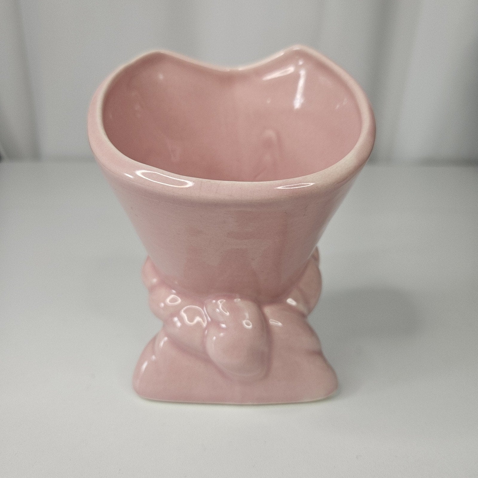 Vintage 50's Pink Pottery Cornucopia Flower Vase Mid-Century Cottage