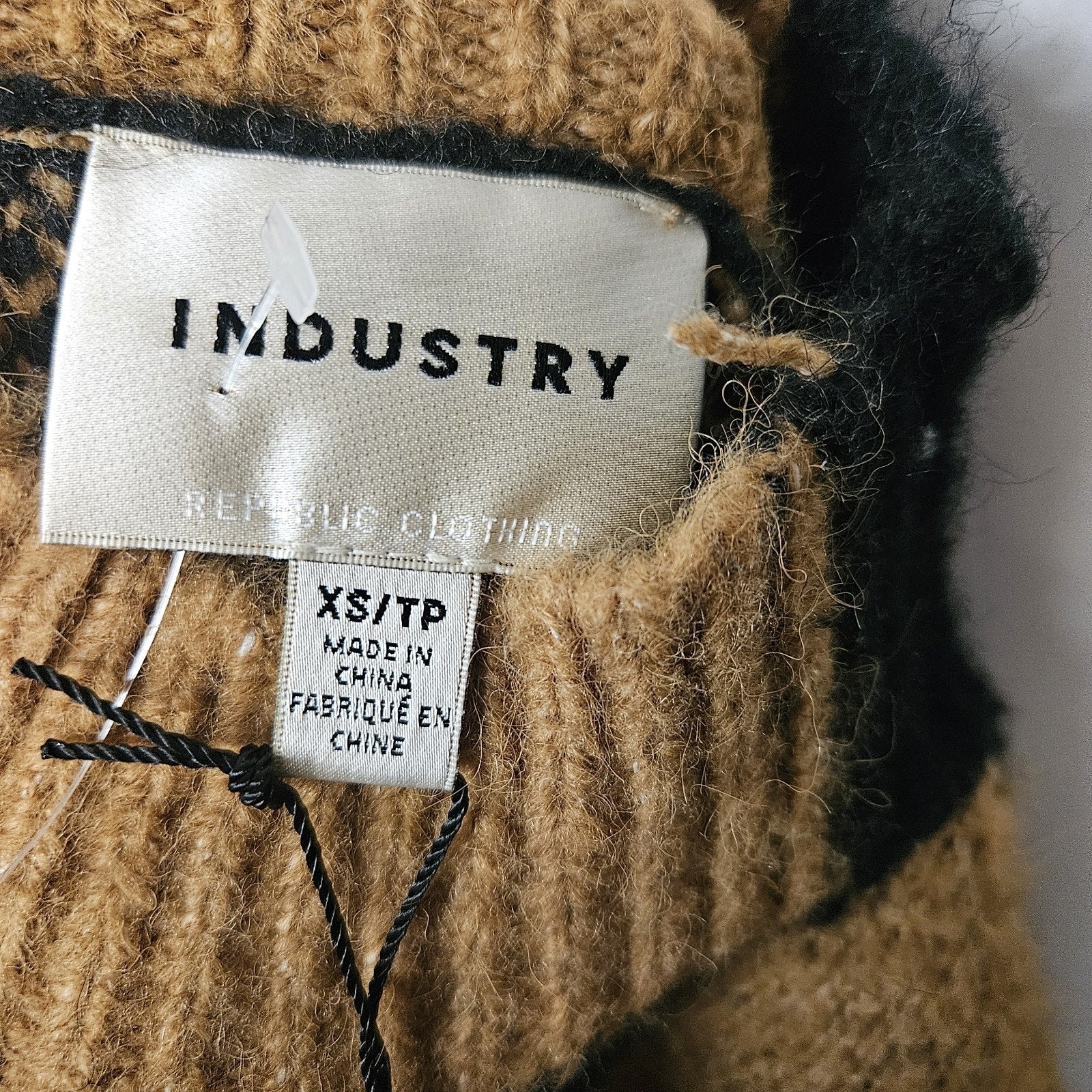 Industry Wool Blend Knit Checkered Sweater Women's XS Black & Tan Minimalist