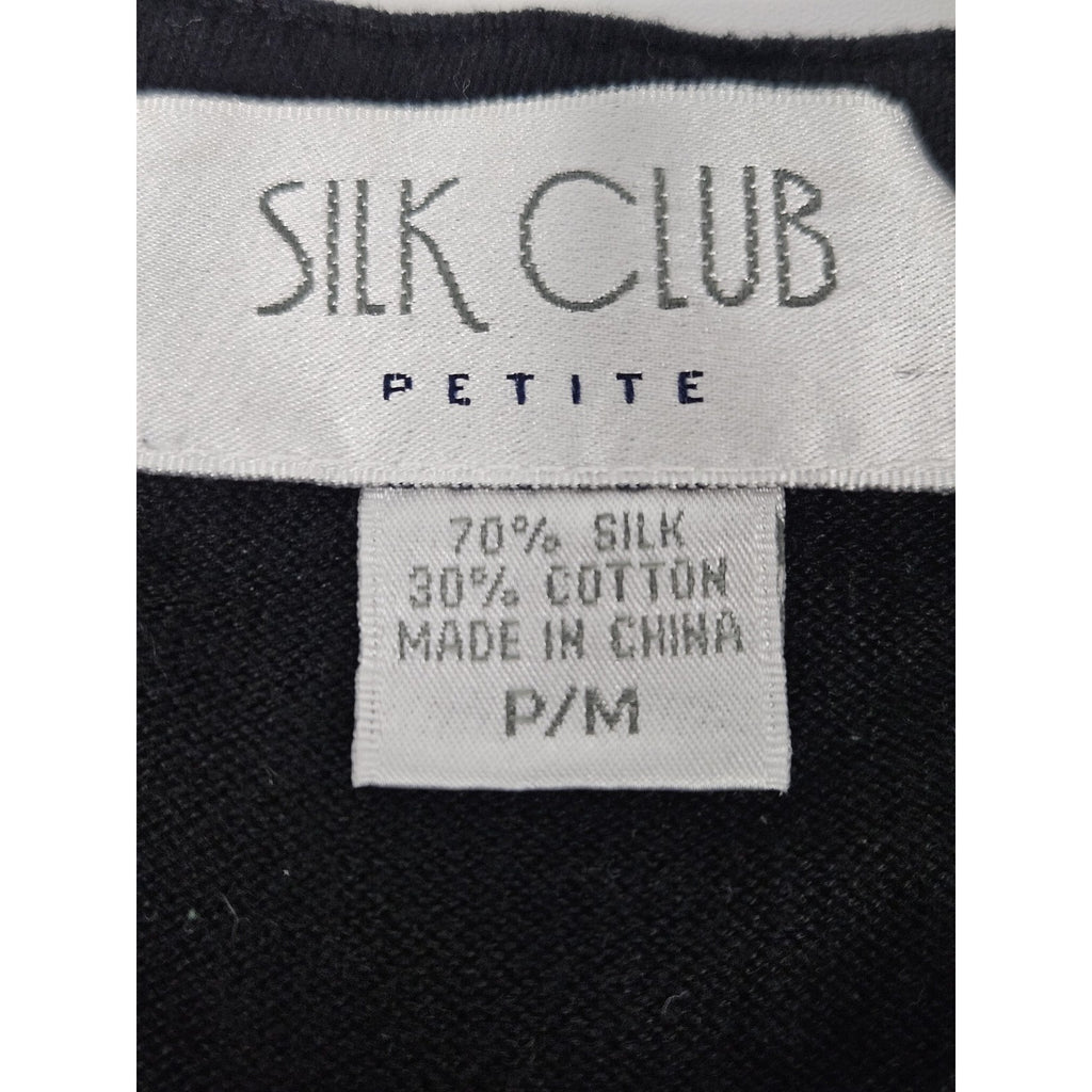 Silk Club Black Silk Cardigan Beaded Embroidered Holiday Sweater Petite Medium