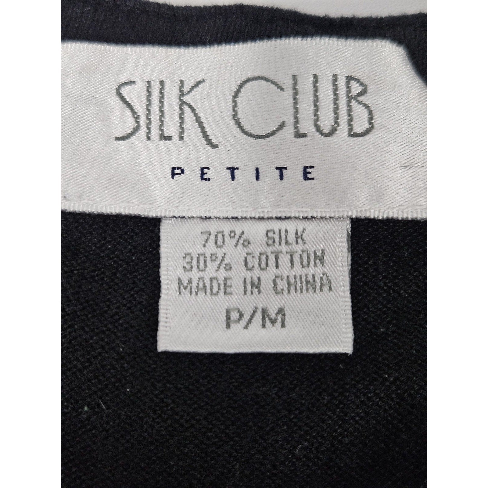 Silk Club Black Silk Cardigan Beaded Embroidered Holiday Sweater Petite Medium