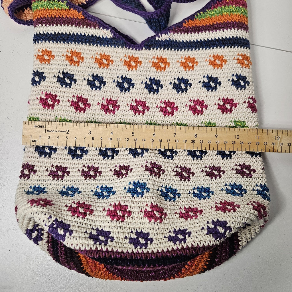Guatemalan Zippered Crochet Knit Hobo Bag Multicolor Purse Boho Colorful
