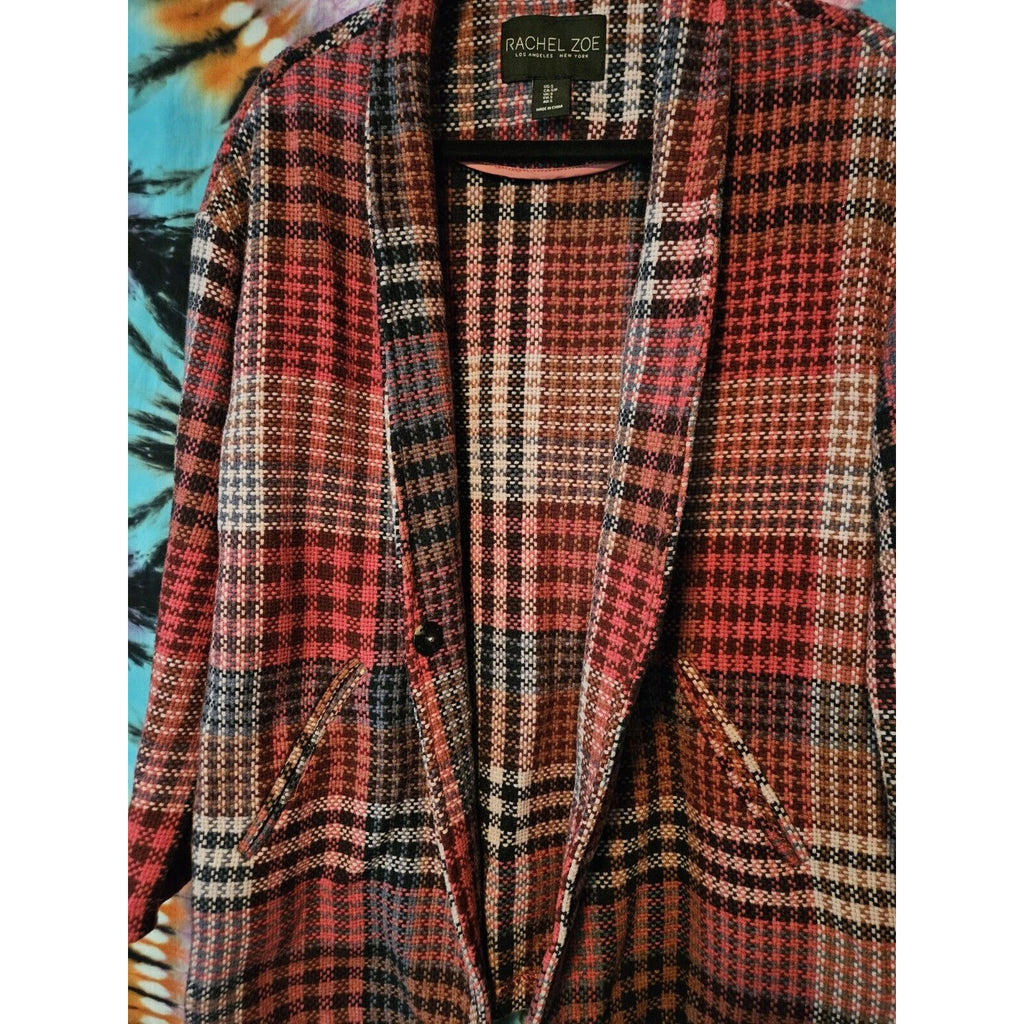 RACHEL ZOE Jacket Plaid Wool Blend Oversized Coat Pink Red Women's Size Small