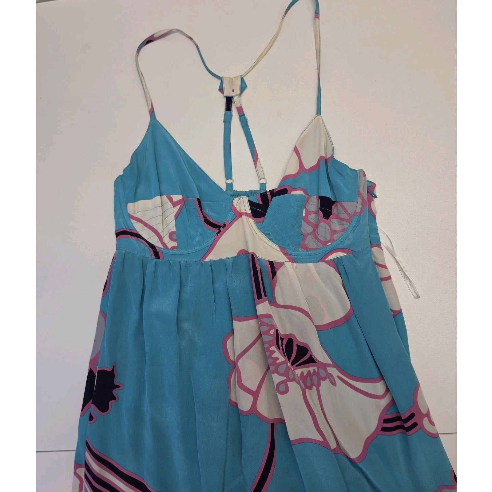 Yumi Kim Maxi Dress Women Blue Floral Silk Boho Romantic V-Neck SIZE M