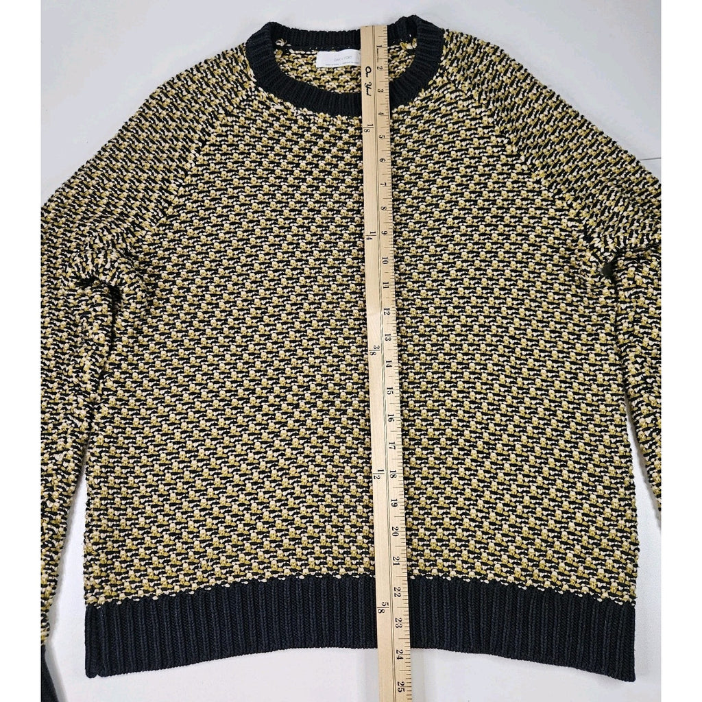 Oak + Fort Knit Crewneck Pullover Sweater Medium Yellow Grey Fisherman Preppy
