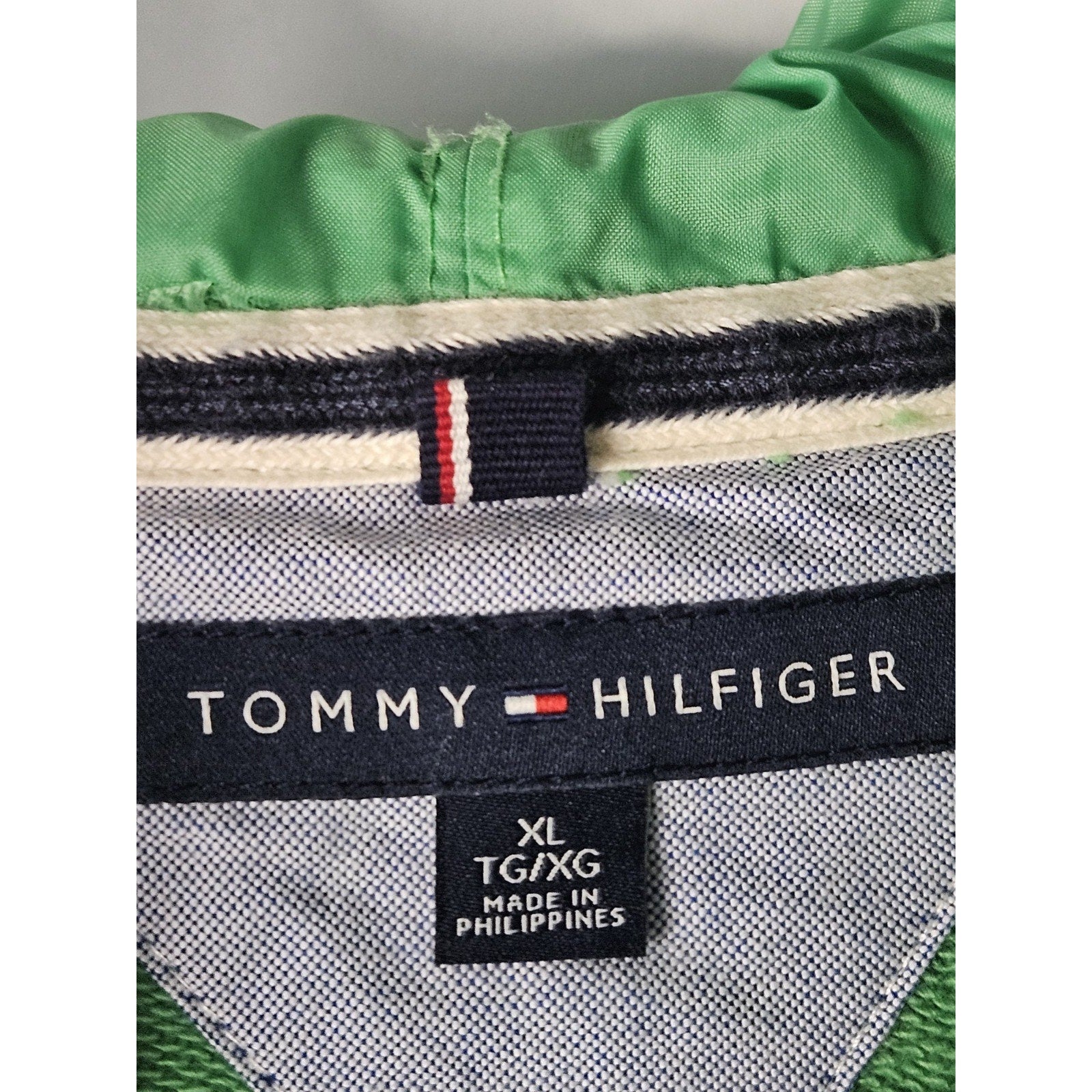 Tommy Hilfiger Men's Big Logo Full Zip Hoodie Size XL Green Navy Letters