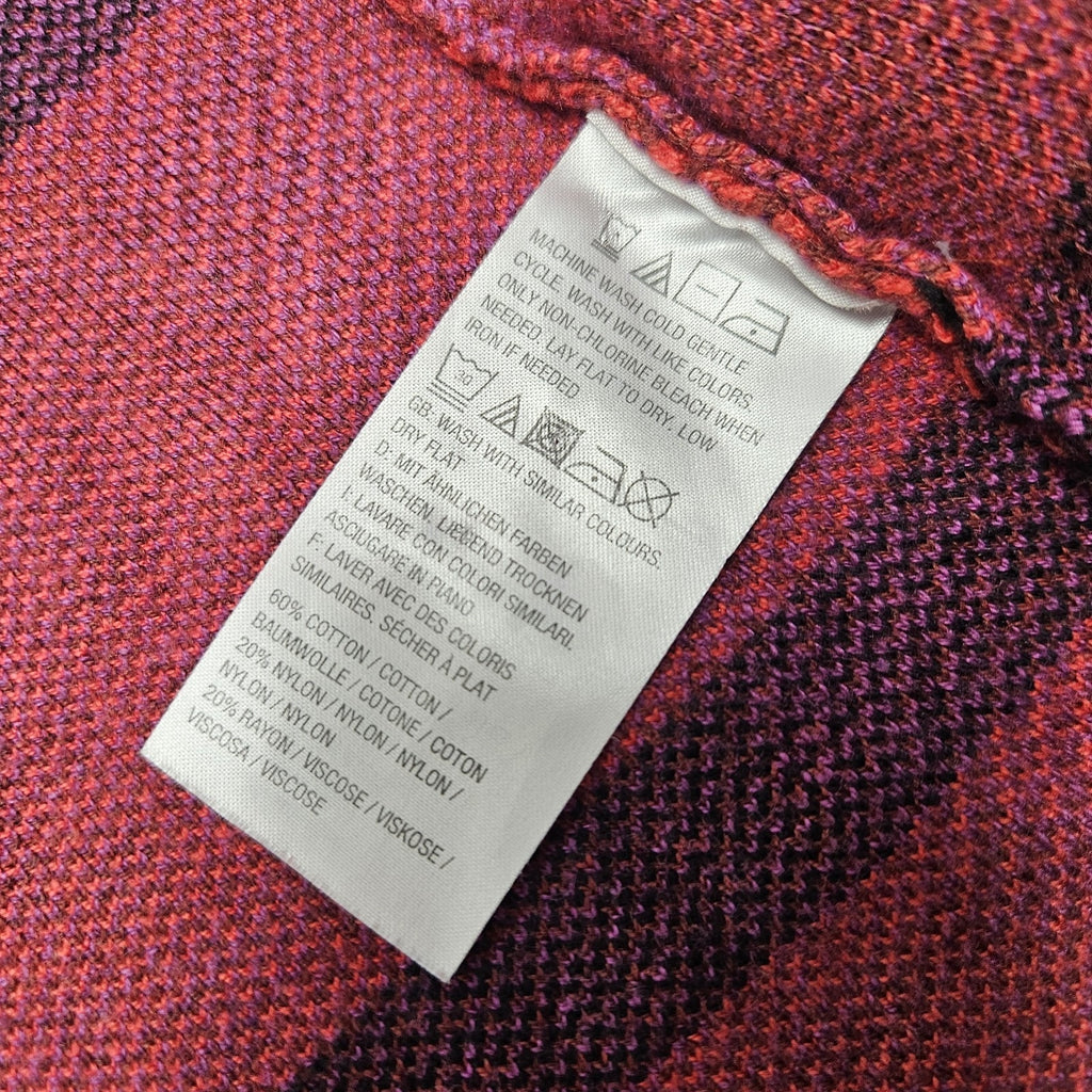 Isaac Mizrahi Red Multi Plaid Fringe Trim Open Front Cardigan Sweater Small