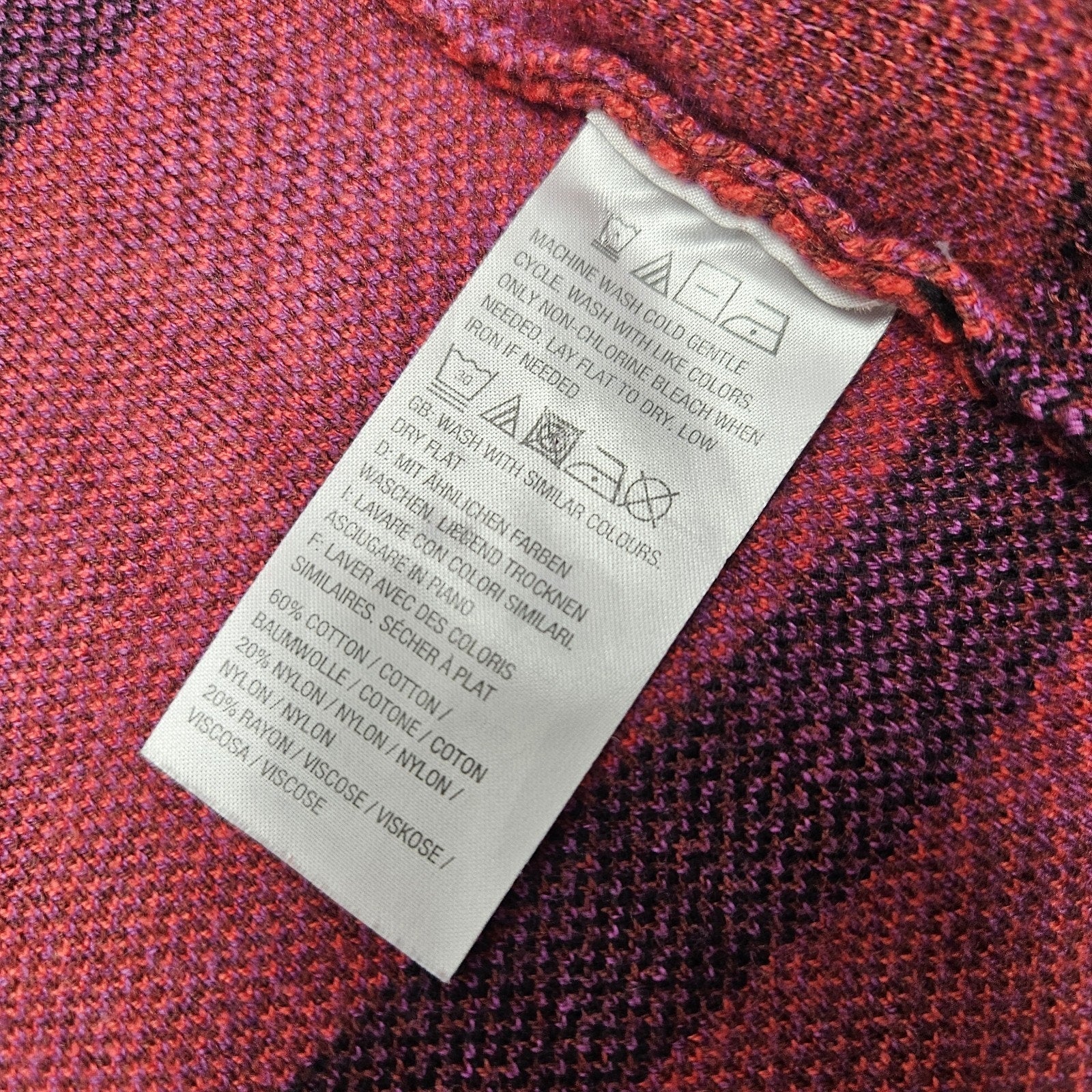 Isaac Mizrahi Red Multi Plaid Fringe Trim Open Front Cardigan Sweater Small