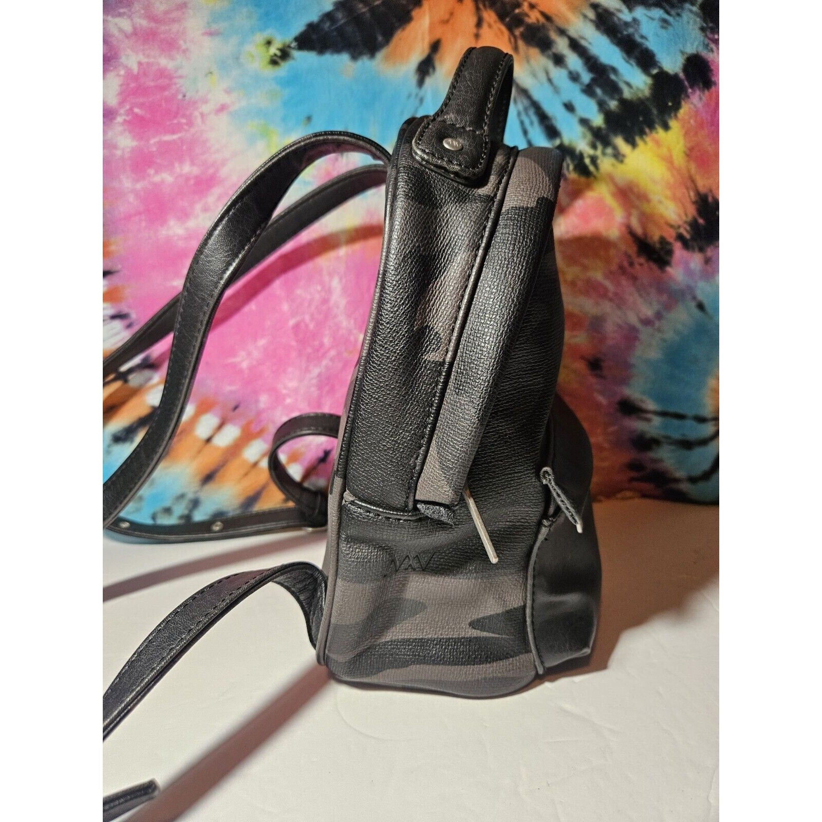 MATT AND NAT Bali Mini Vegan Leather Black Camo Small Backpack