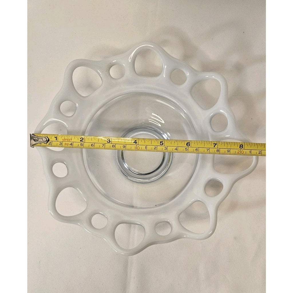 Vintage Murano Open Lace Glass Bowl Webbing Art Mid Century White 8.5"