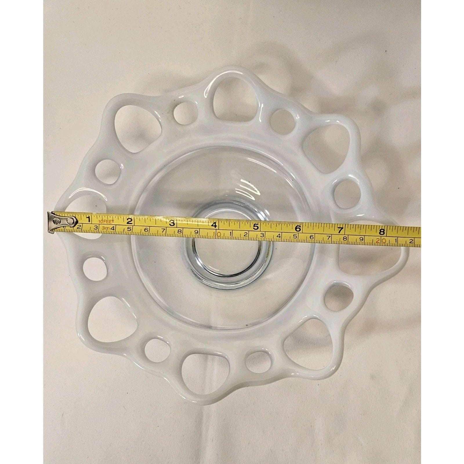 Vintage Murano Open Lace Glass Bowl Webbing Art Mid Century White 8.5"