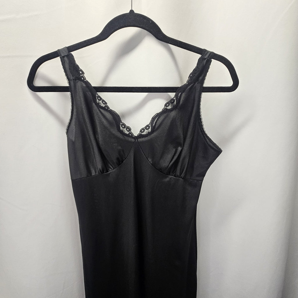 Vintage Warners Womens Small 34 Black Mini Slip Lingerie Spaghetti Strap Dress