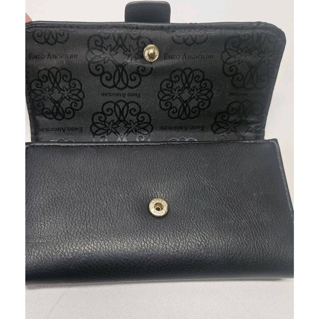 Enzo Angiolini Classic Black Trifold Wallet Gold Tone Accents