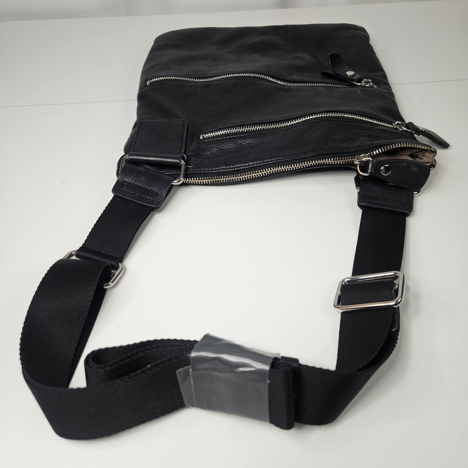 Margot Bags Black Genuine Leather Triple Zipper Crossbody Purse Bag