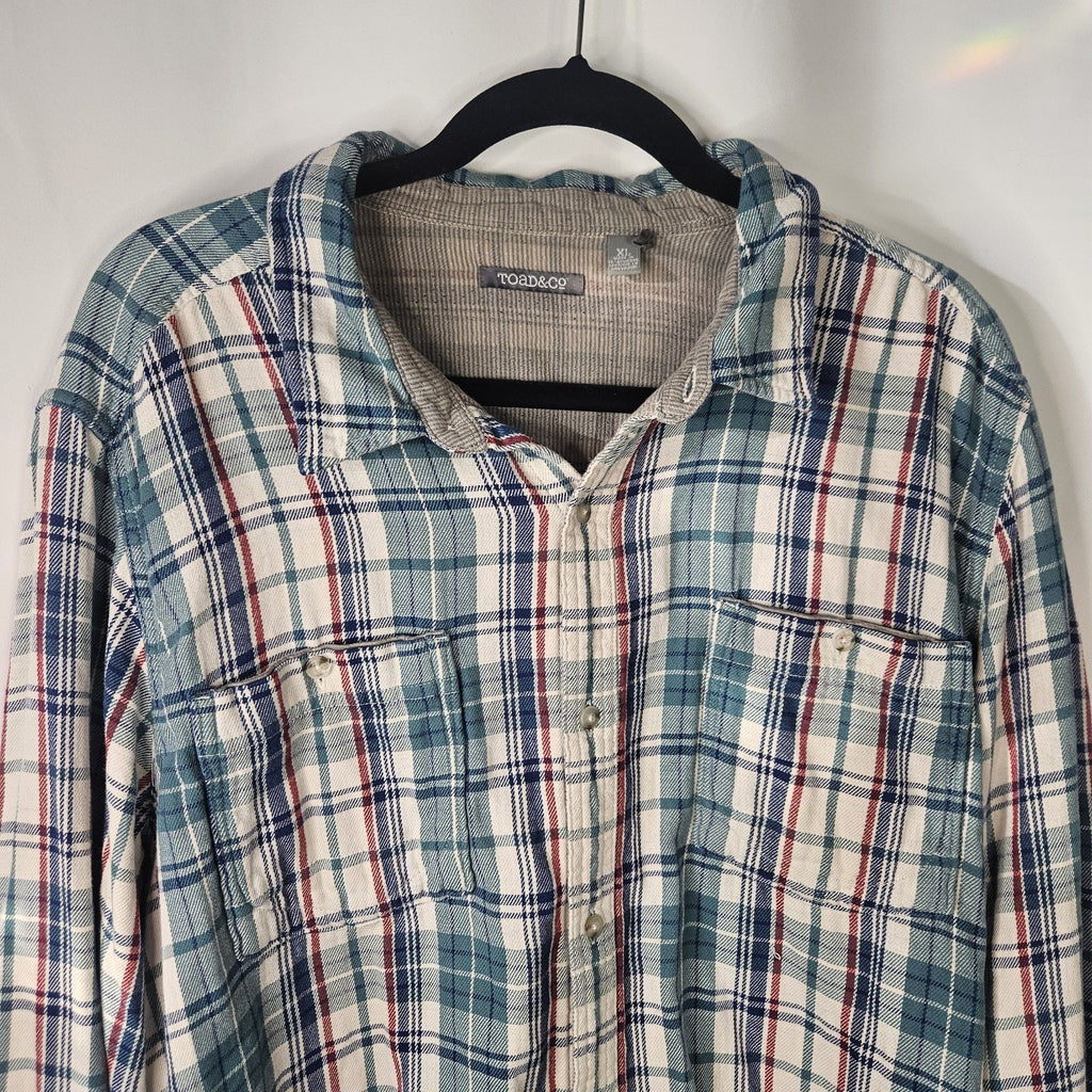 Toad and Co Blue Red Plaid Shirt Mens Sz Xl Long Sleeve Button Up Flannel