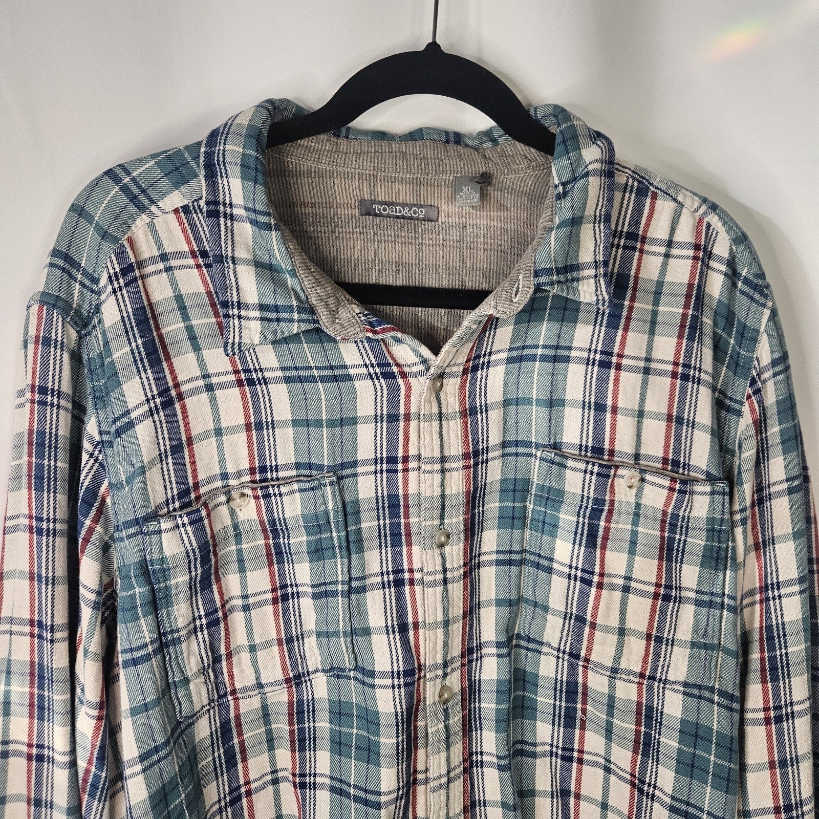 Toad and Co Blue Red Plaid Shirt Mens Sz Xl Long Sleeve Button Up Flannel
