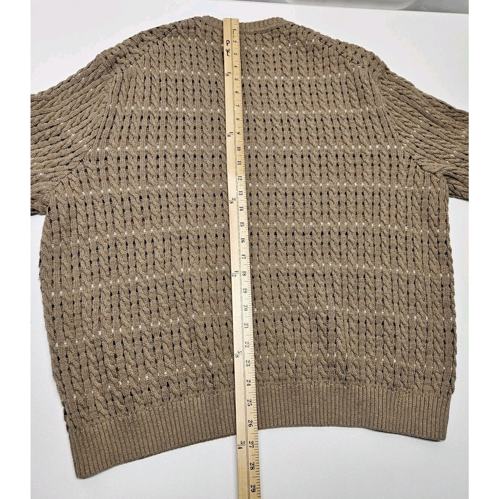 Vtg 100% Cotton Knit Pull Over Sweater Unisex XL Tan Minimalist Preppy Grandpa