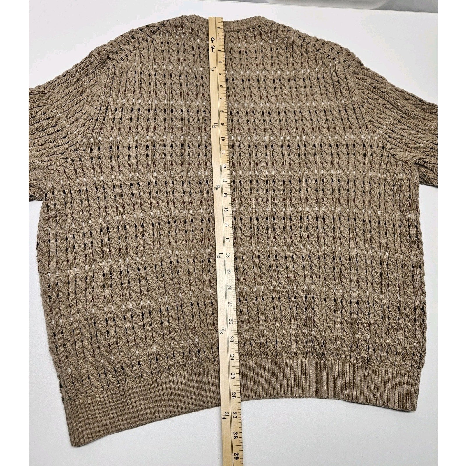 Vtg 100% Cotton Knit Pull Over Sweater Unisex XL Tan Minimalist Preppy Grandpa