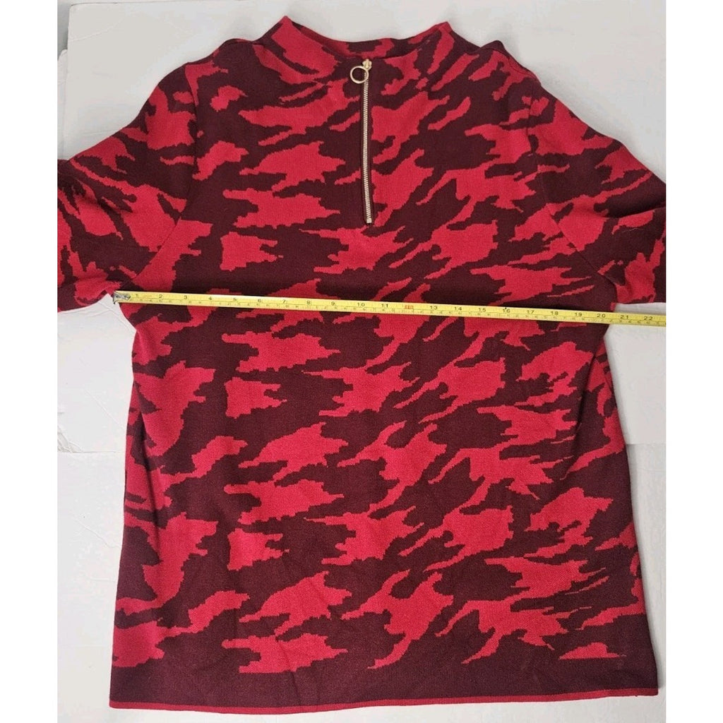 Chico’s Zip Back Mock Neck Red Knit Sweater Classic Fit 3/4 Sleeves Size 3 XL