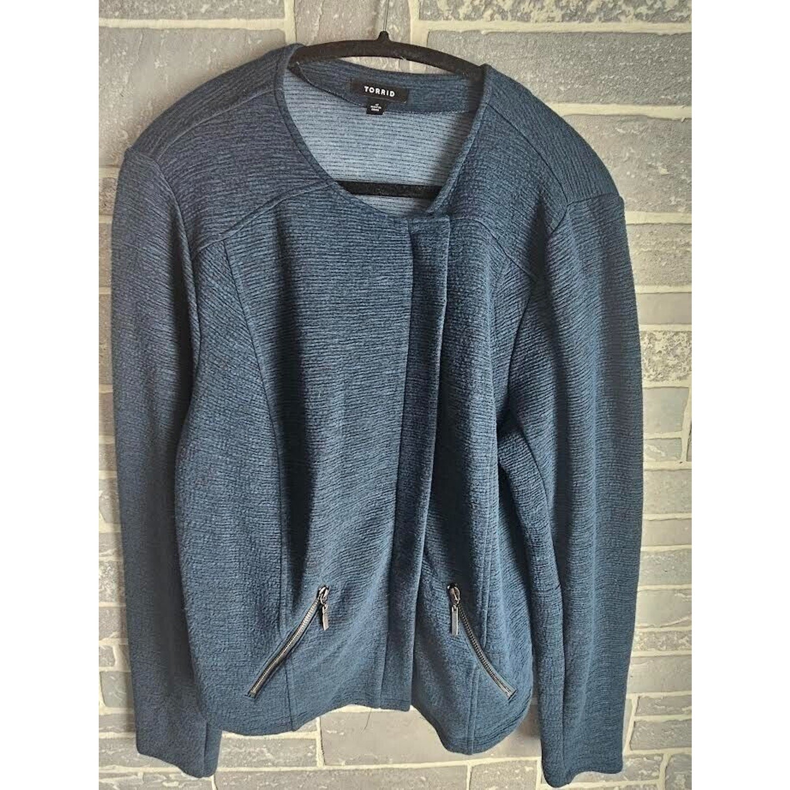 Torrid Blue Knit Textured Moto Jacket Blazer Size 2 2X Long Sleeves Zipper