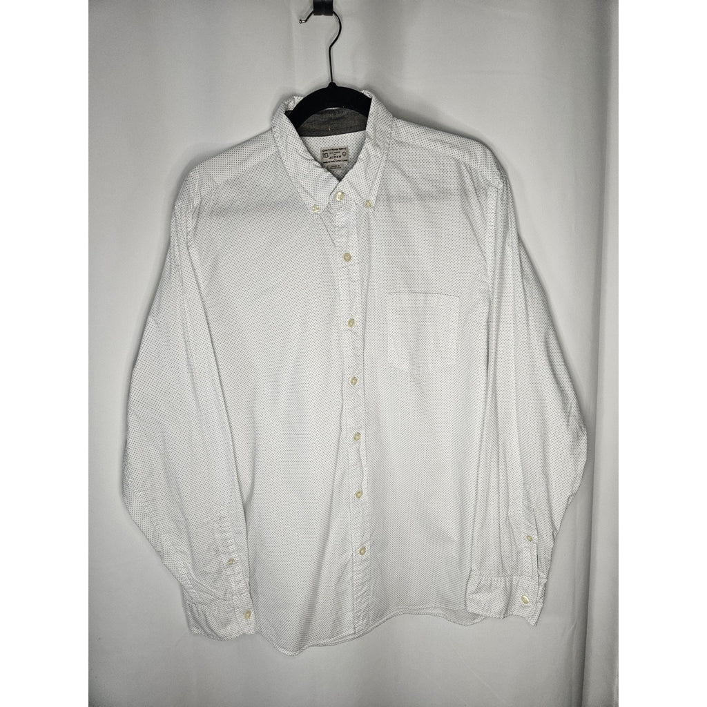 Vintage J Crew Shirt Men's Large White Navy Polka Dots Long Sleeve Button Up