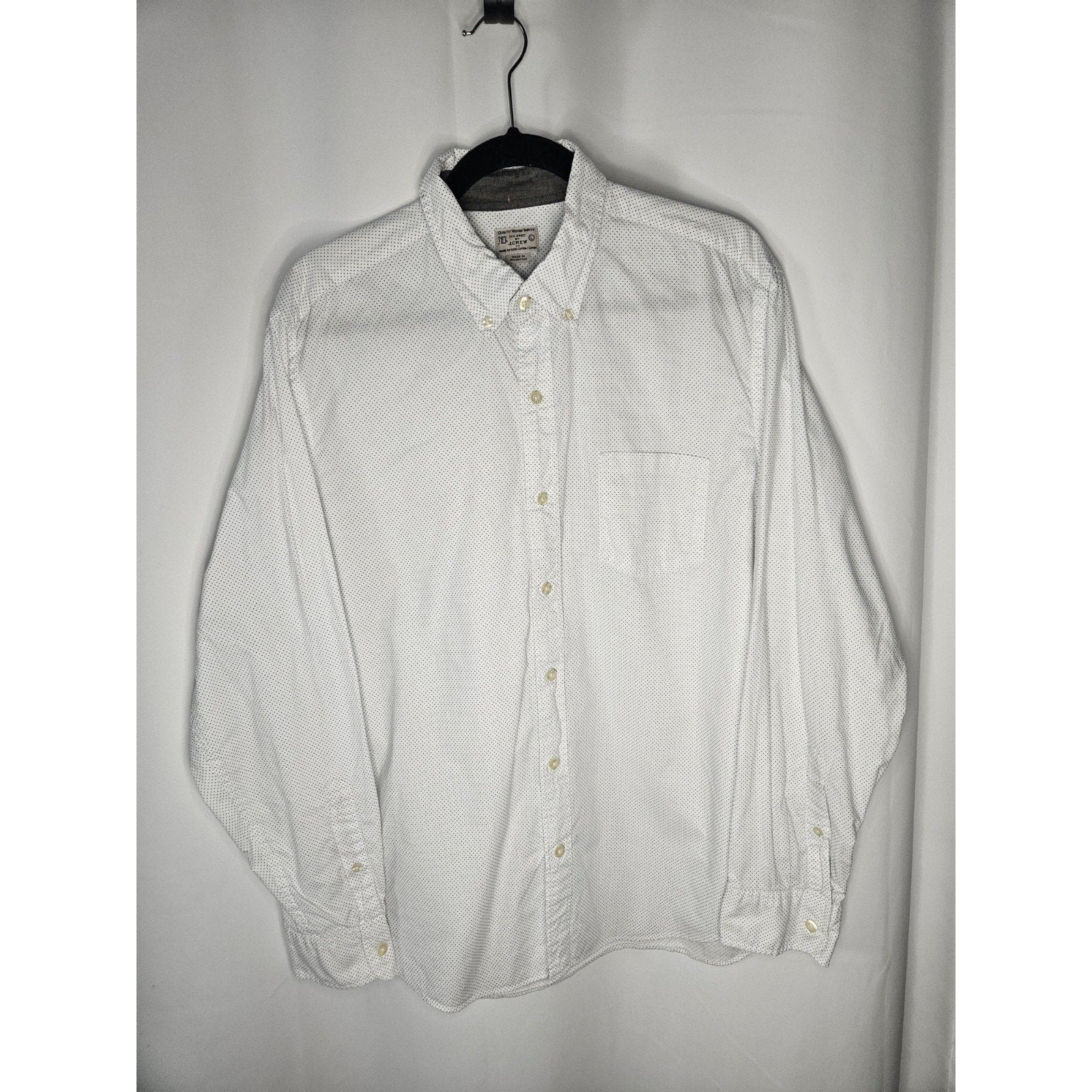 Vintage J Crew Shirt Men's Large White Navy Polka Dots Long Sleeve Button Up