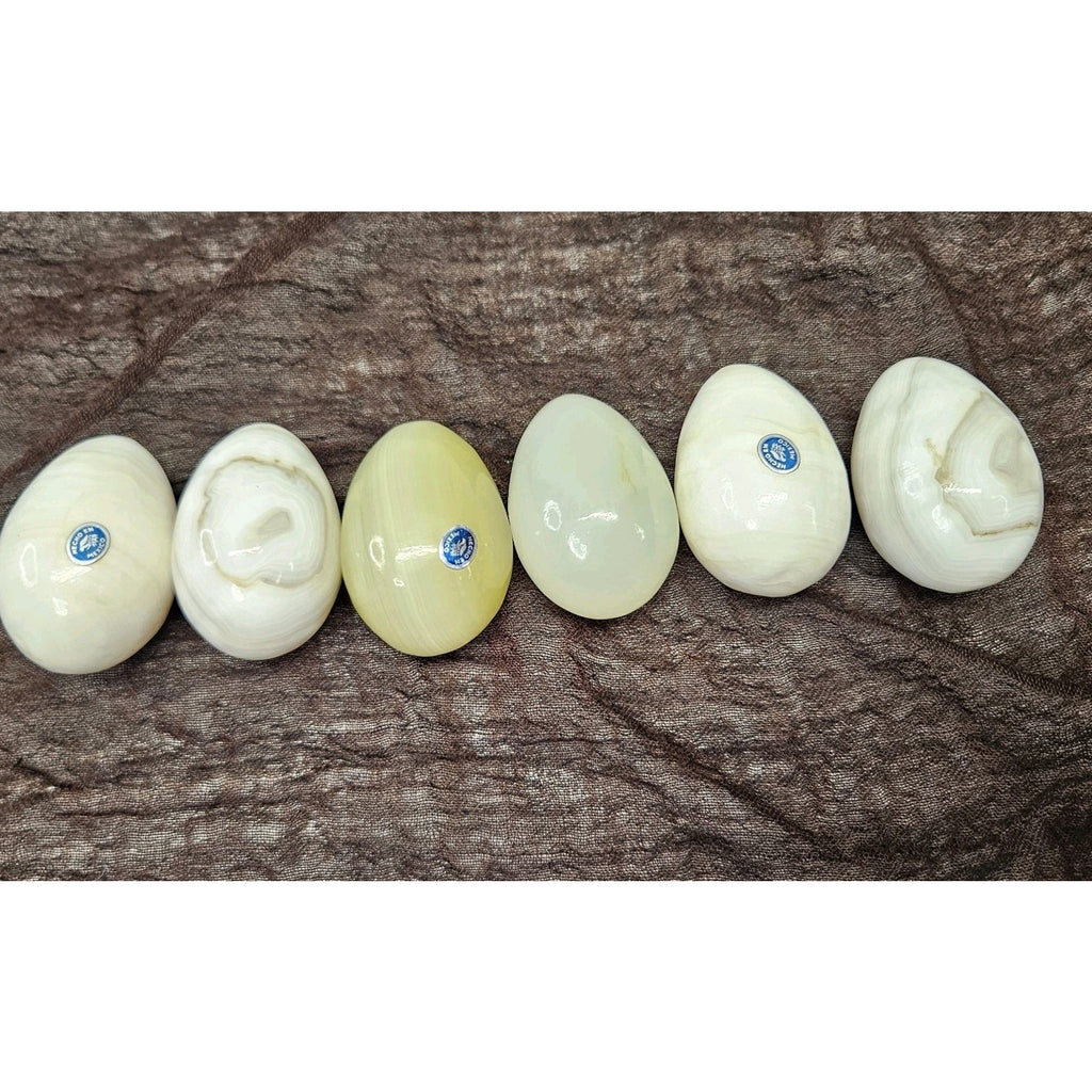 Vtg Natural White Layered Agate, Onyx, Alabaster 6 Eggs Stone Healing Mexico