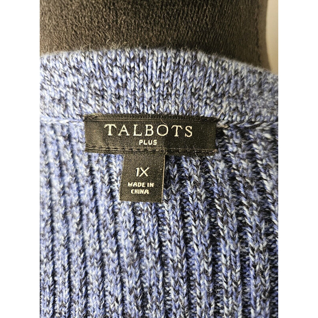 Talbots Womens Plus Knit Sweater 1X Blue Tight Knit Long Sleeve Round Neck