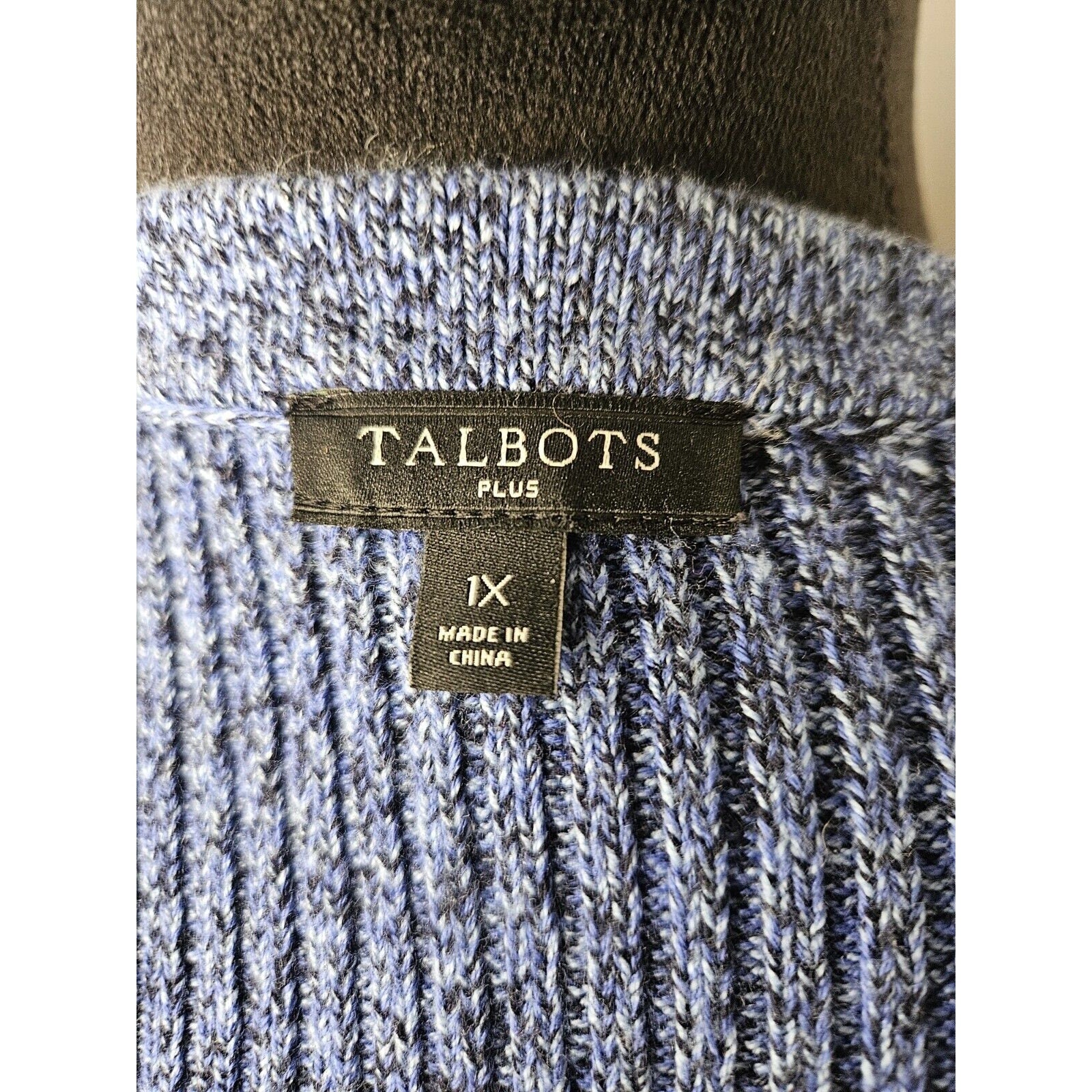Talbots Womens Plus Knit Sweater 1X Blue Tight Knit Long Sleeve Round Neck