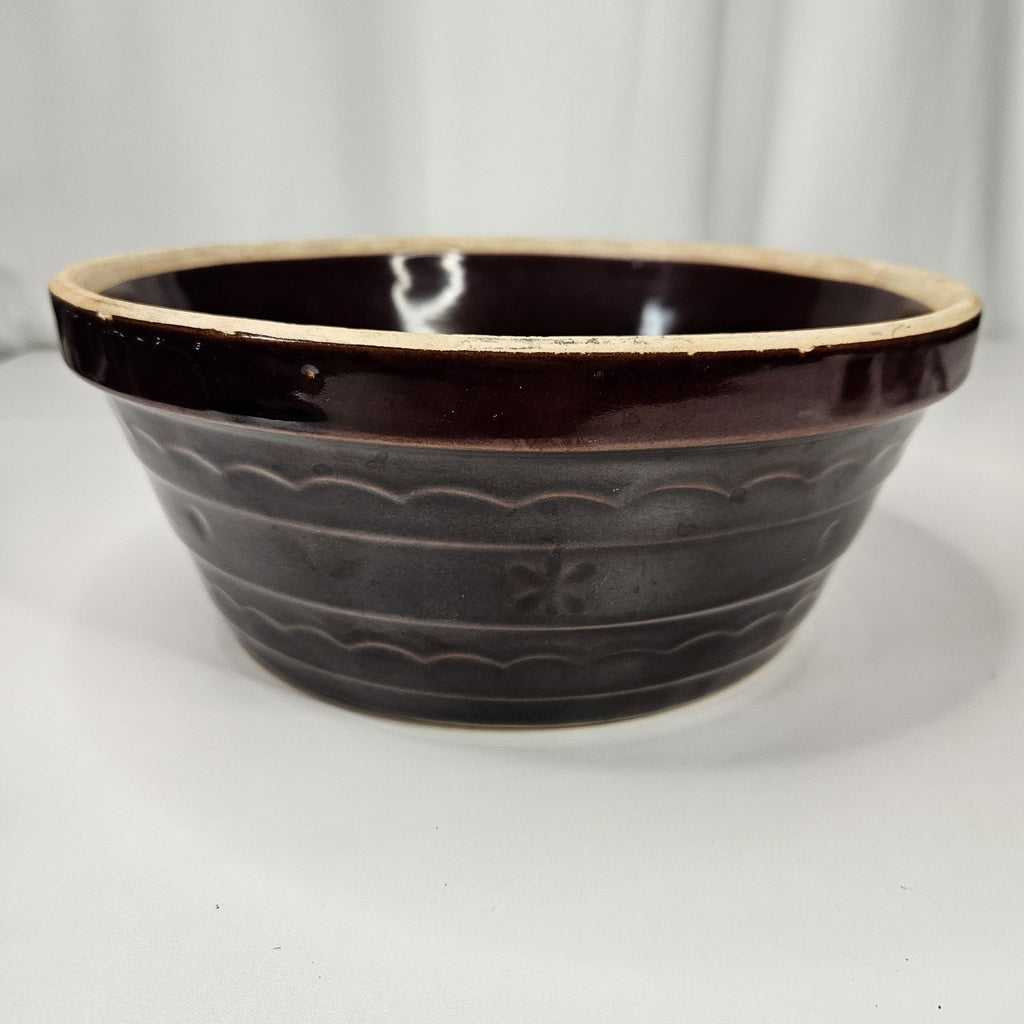 Vintage Marcrest Brown Glazed Daisy & Dot 9.5" Stoneware Mixing Serving Bowl