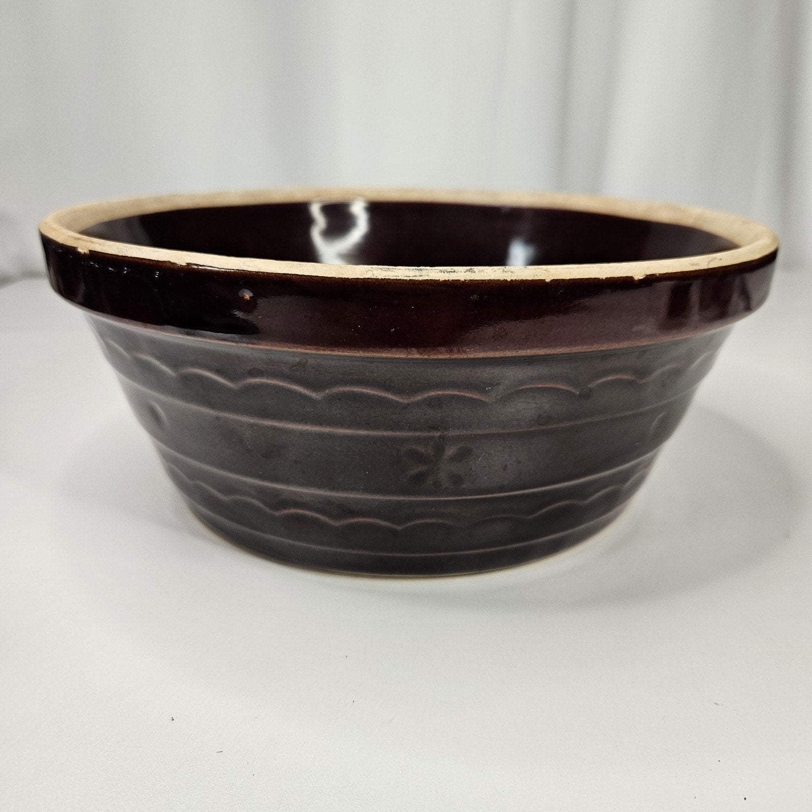 Vintage Marcrest Brown Glazed Daisy & Dot 9.5" Stoneware Mixing Serving Bowl