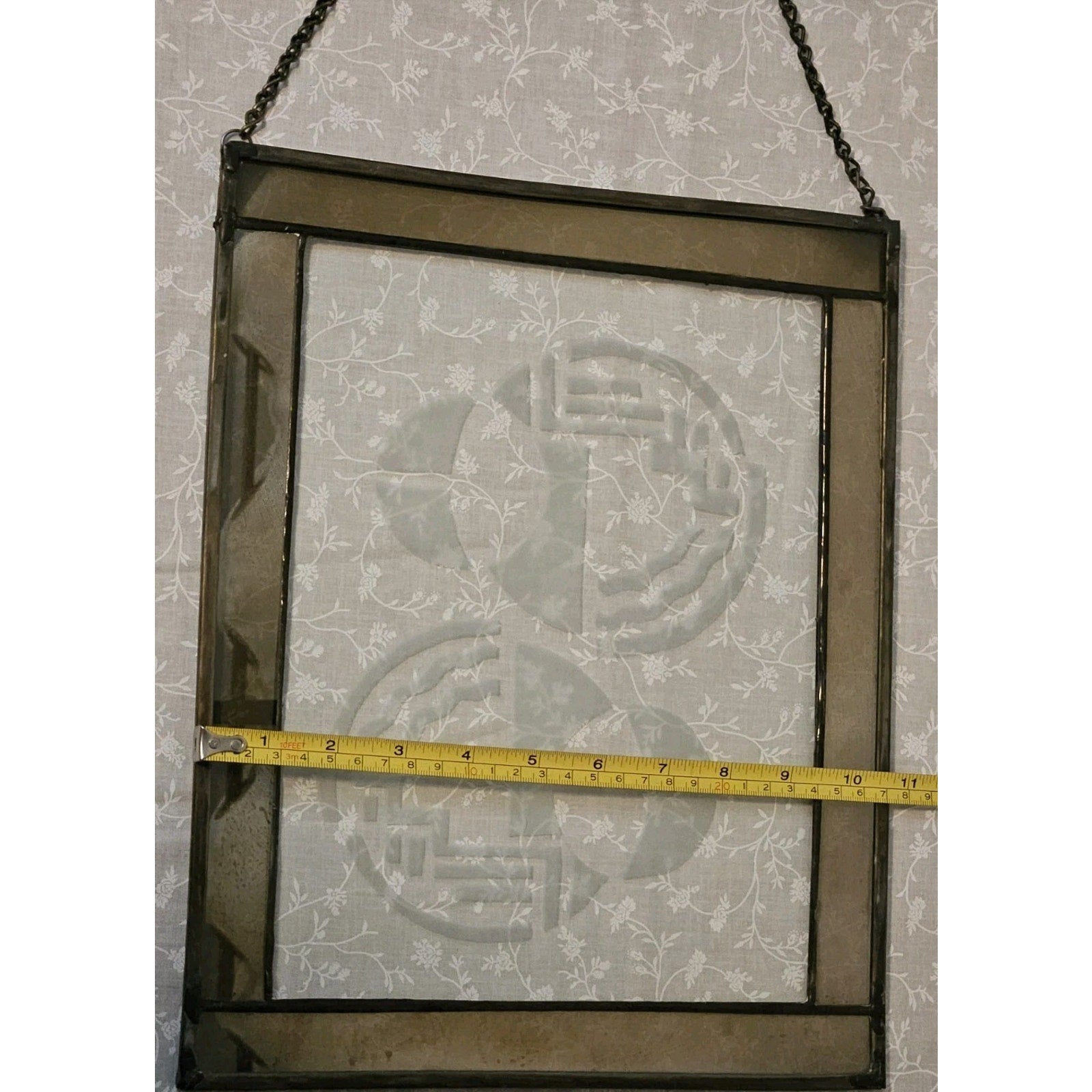 Glass Etched Abstract Art Window Suncatcher Wall Hanging Circles 13.25"x 10.5"
