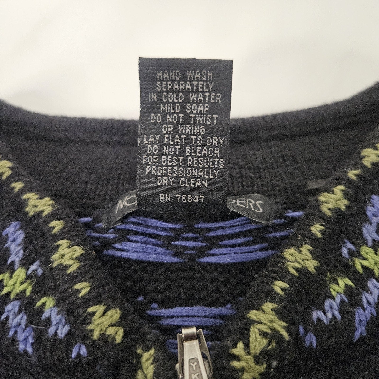 Vtg Nomadic Traders Blue Fair Isle Quarter Zip Ski Sweater Med Holiday Unisex