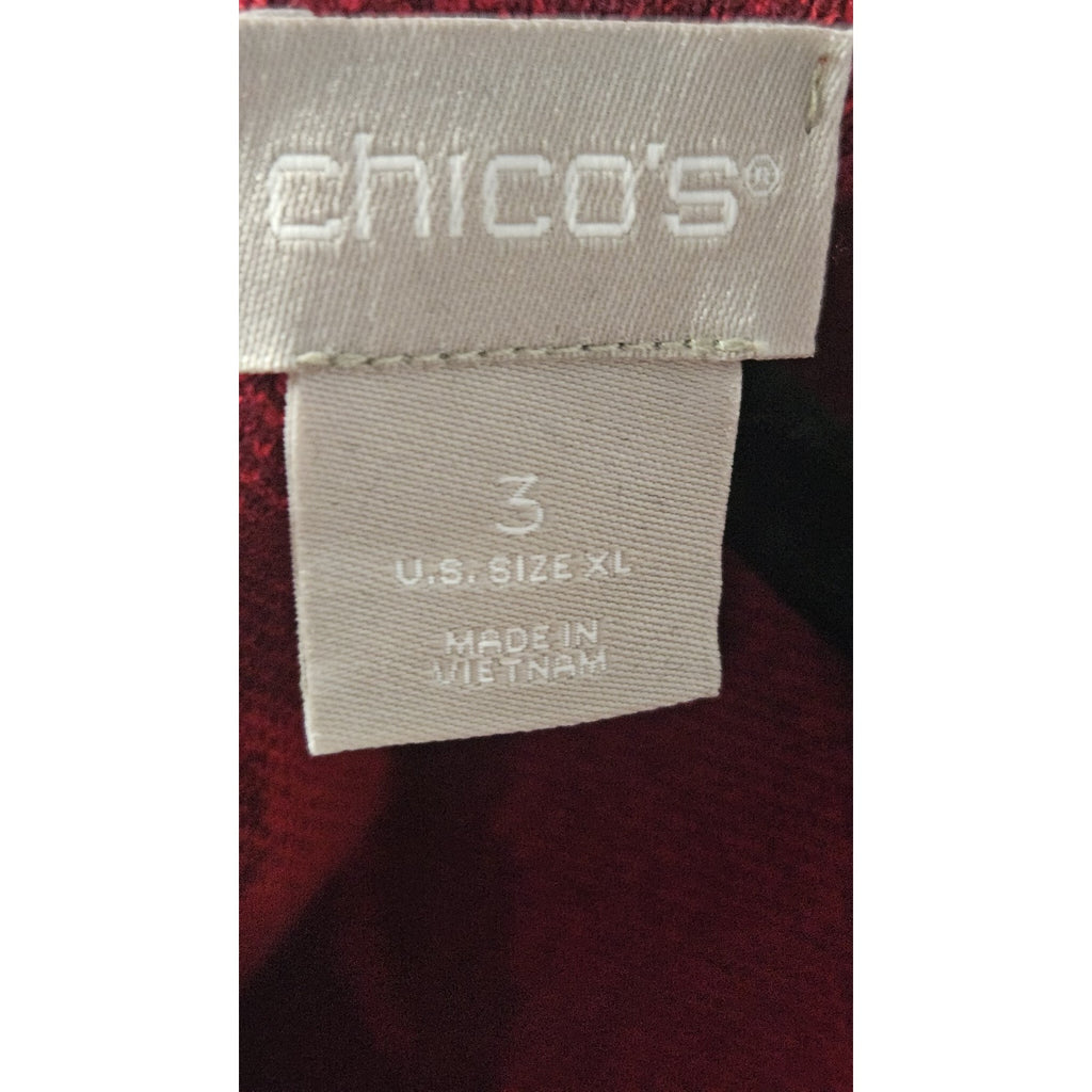 Chico’s Zip Back Mock Neck Red Knit Sweater Classic Fit 3/4 Sleeves Size 3 XL